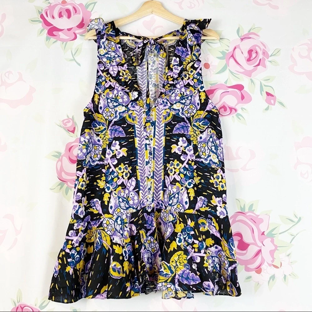 NEW Free People Summer in Tulum Dark Combo Tunic Floral Summer Sleeveless Top M